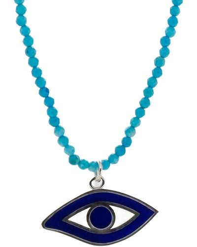 Ebru Jewelry Turquoise Evil Eye Protection Necklace - Blue