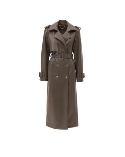 Julia Allert Fashion Faux Leather Trench Coat Dusky Green - Brown
