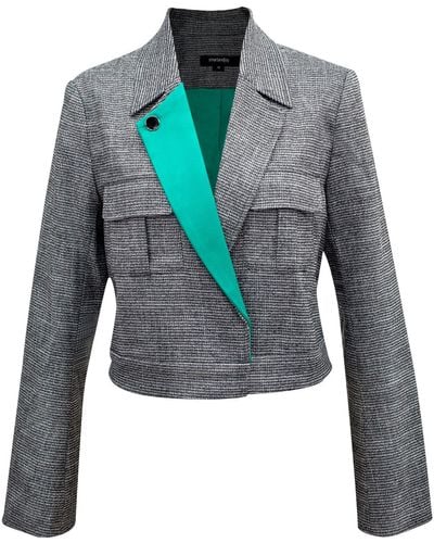Smart and Joy Crop Tailor Safari Jacket And Removable Lapel - Blue