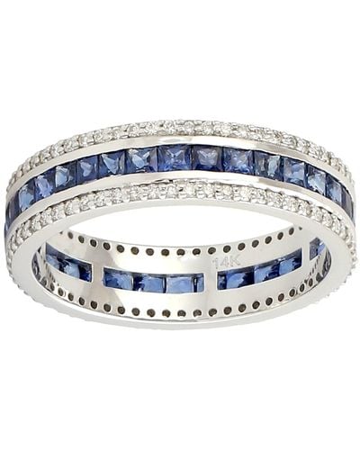 Artisan Blue Sapphire 14k White Gold Princess Cut Engagement Band Ring
