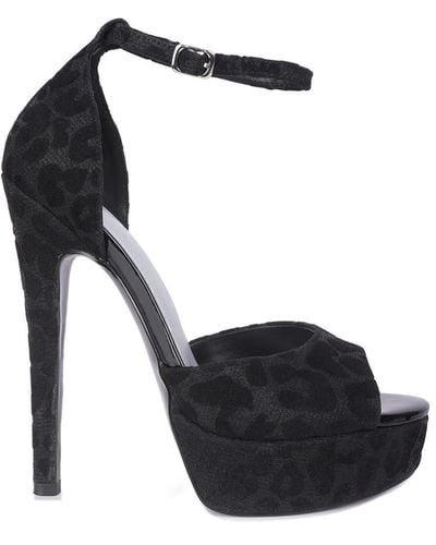 Rag & Co Brigitte Leopard Print Peep Toe Stiletto Sandal - Black