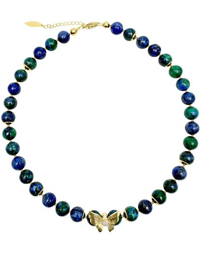 Farra Phoenix Lapis With Butterfly Pendant Necklace - Blue
