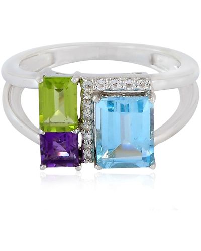 Artisan Amethyst Gemstone Cocktail Ring 925 Sterling Silver Jewellery - White