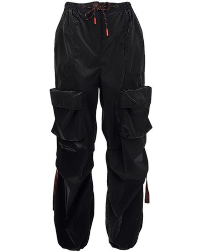 Lalipop Design Velvety Look Cargo Pants With Straps - Black
