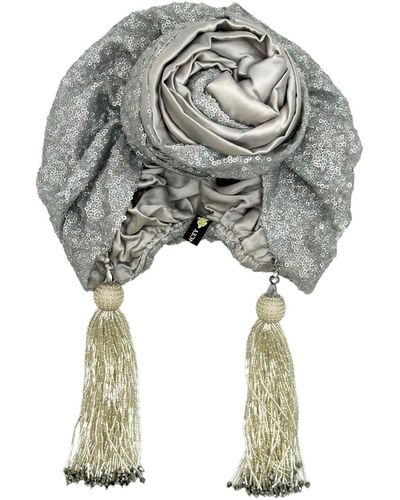 Julia Clancey Edith Glitz Silk Luxe Reversible Turban - Gray