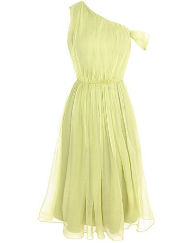 AVENUE No.29 Asymmetric Neckline Silk Midi Dress - Yellow