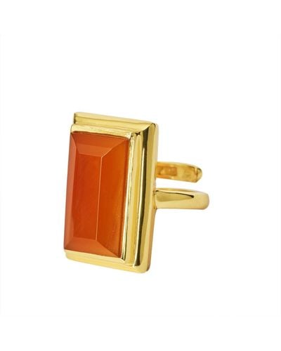 YAA YAA LONDON My Rock Gold Vermeil Red Onyx Adjustable Ring - Orange