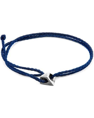 Anchor and Crew Navy Arthur Silver & Rope Skinny Bracelet - Blue