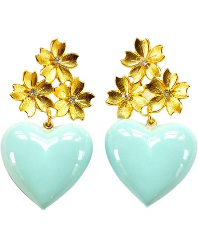 The Pink Reef Short Golden Floral Baby Heart Earrings - Yellow