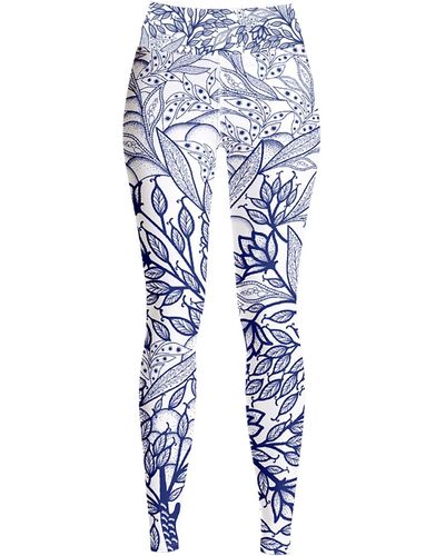 Jessie Zhao New York High Waist Yoga leggings In Flower Drawing - Blue
