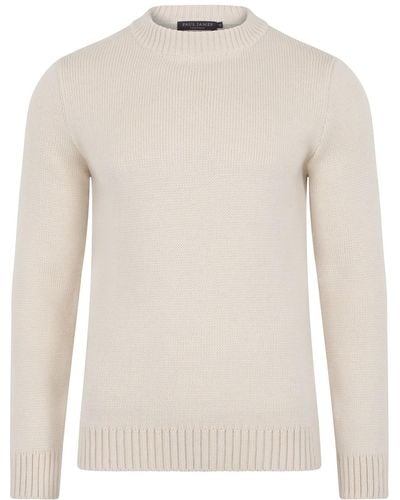 Paul James Knitwear Neutrals S Chunky Merino Wool Aldridge Crew Neck Sweater - White