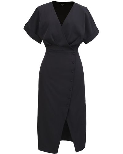 Smart and Joy Asymmetric Side Buttoned Cross-heart Dress - Black