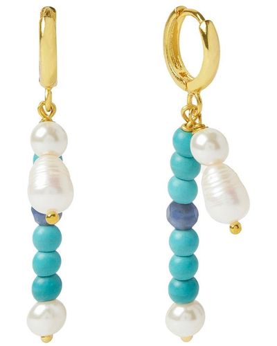 Ottoman Hands Aspen Pearl And Turquoise huggie Earrings - Blue