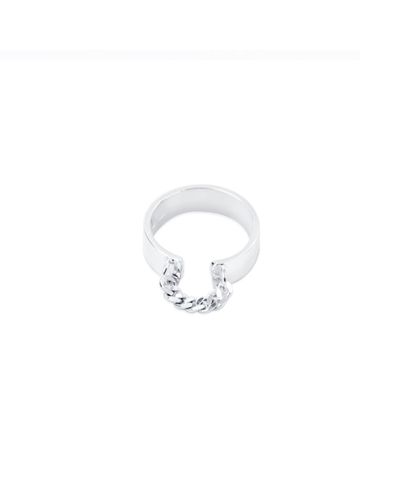Undefined Jewelry Open End Knuckle Ring With Chain - White