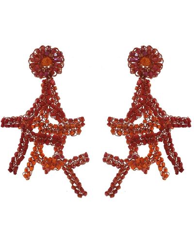 Lavish by Tricia Milaneze Red & Orange Mix Coral Handmade Crochet Earrings