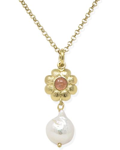 Vintouch Italy Mini Flower Gold-plated Pink Tourmaline Necklace - Metallic