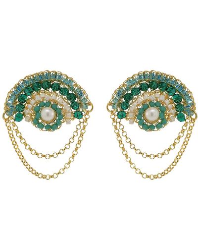 Lavish by Tricia Milaneze Ocean Teal Mix Freya Round Posts Handmade Crochet Earrings - Green