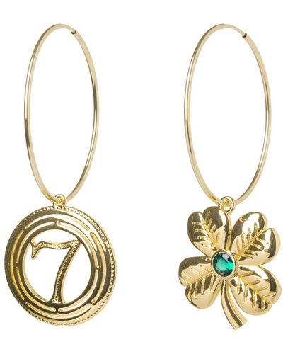 Patroula Jewellery Large Gold Lucky Hoop Earrings - Metallic