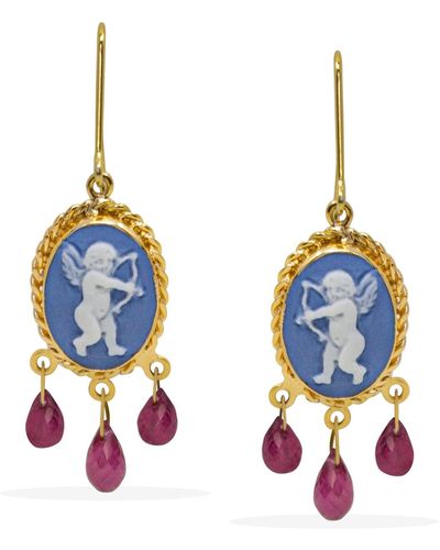 Vintouch Italy Cupido Sky Blue Cameo And Garnet Earrings