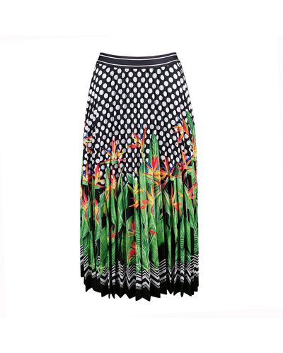 Lalipop Design Polka Dot & Palm Tree Print Pleated Skirt - Green