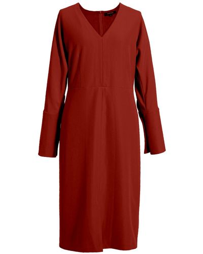 Smart and Joy Bat Sleeves And V-neck Dress - Red