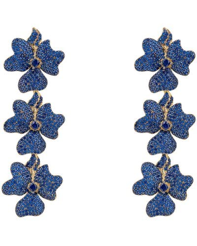 LÁTELITA London Jasmine Flower Triple Drop Earrings Gold Sapphire Blue