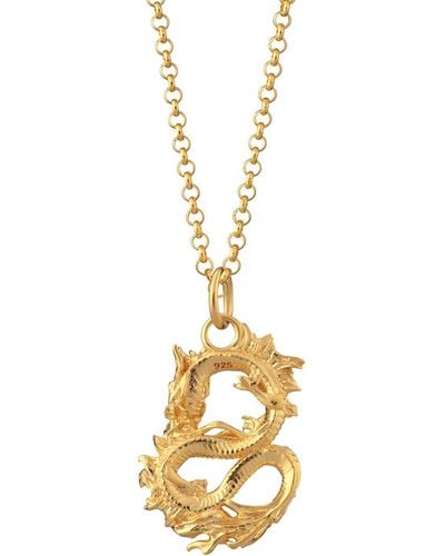 Lily Charmed Plated Chinese Dragon Necklace - Metallic