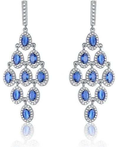 Genevive Jewelry Sterling Silver Sapphire Cubic Zirconia Chandelier Earrings - Blue