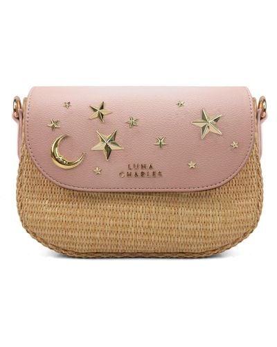 Luna Charles Elena Star Studded Rattan Handbag - Pink