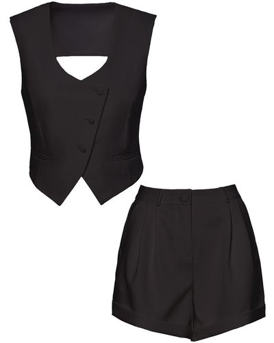 BLUZAT Suit With Vest And Shorts - Black