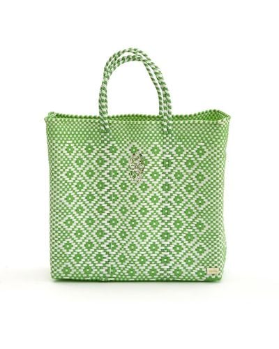Lolas Bag Medium Aztec Tote Bag Shoulder Strap - Green