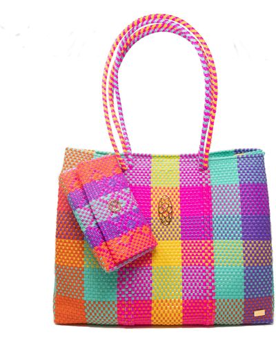 Lolas Bag Travel Square Colorful Tote Bag With Clutch - Multicolor