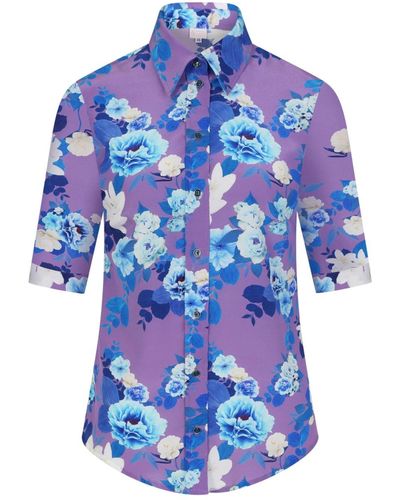 Sophie Cameron Davies Purple Blossom Silk Shirt - Blue