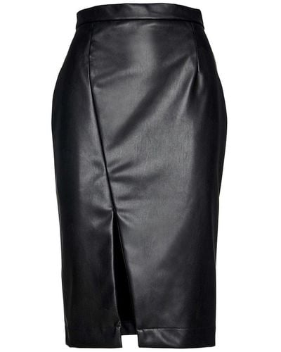 Conquista Faux Leather Pencil Skirt By Fashion - Black