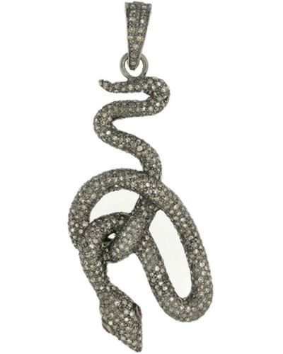 Artisan Pave Diamond 18k Gold Silver Ruby Snake Design Pendant Jewelry - Metallic