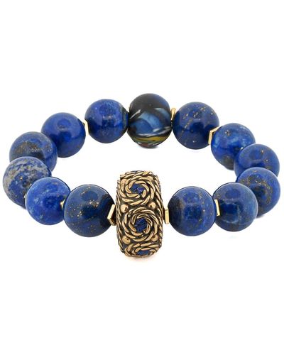 Ebru Jewelry Blue Lapis Lazuli Gemstone Chunky Beaded Bracelet