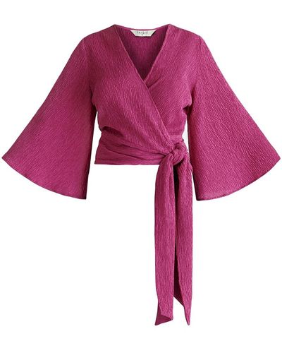 Paisie Textured Wrap Kimono Blouse In Pink - Purple