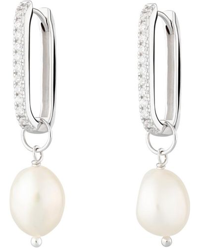 Scream Pretty Sparkle Oval Hoop Earrings With Baroque Pearls - Metallic