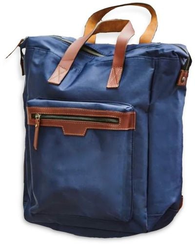 VIDA VIDA Leather Trim Top Zip Backpack - Blue
