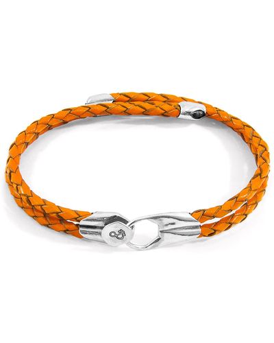 Anchor and Crew Fire Orange Conway Silver & Braided Leather Bracelet - Metallic