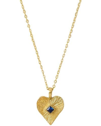 Ottoman Hands Golden Heart Pendant Necklace With Blue Crystal - Multicolor