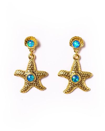 EUNOIA Jewels Elusive Shell & Starfish Gold Opal Earrings - Metallic
