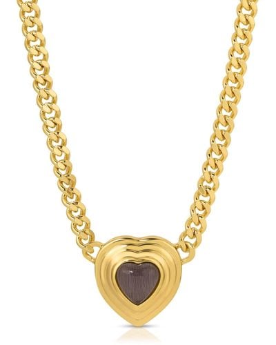 Glamrocks Jewelry Heart Of Stone Curb Link Necklace- Black - Metallic