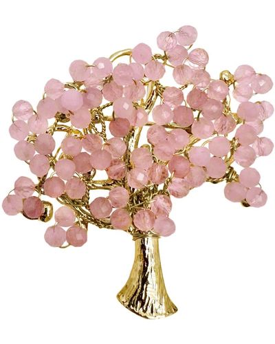 Farra Rose Quartz Tree Hand Crafted Brooch - Pink