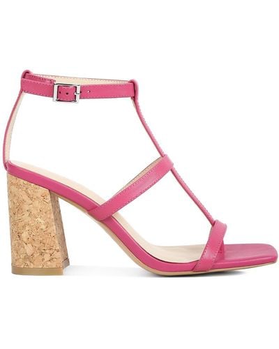 Rag & Co Mirabella Open Square Toe Block Heel Sandals In Fuschia - Pink