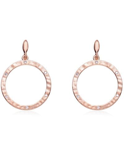 Genevive Jewelry Sterling Silver Rose Gold Plated Cubic Zirconia Brushed Circle Earrings - Metallic