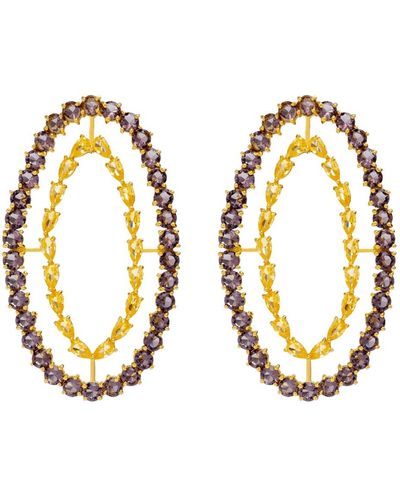 Lavani Jewels Yellow And Violet Rivoli Earrings - Multicolor