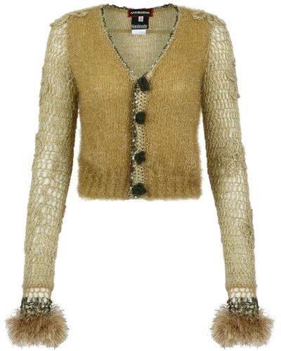 Andreeva Camel Handmade Knit Cardigan - Green