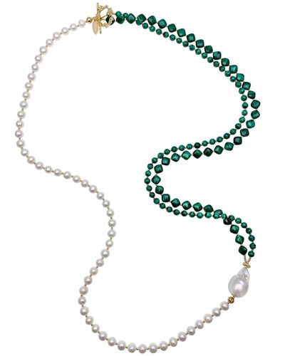 Farra Malachites With Freshwater Pearls Multi Strands Necklace - Metallic