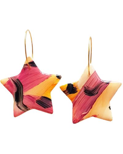 Emily Laura Designs Colourful Sunset Hand Painted Star Clay Earrings - Multicolor